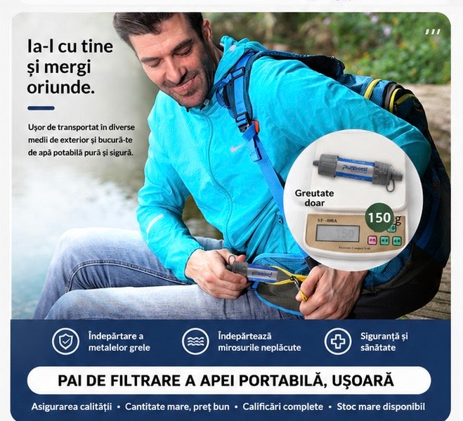 Filtru Portabil pentru Purificarea Apei – Pai de Supraviețuire Purewell