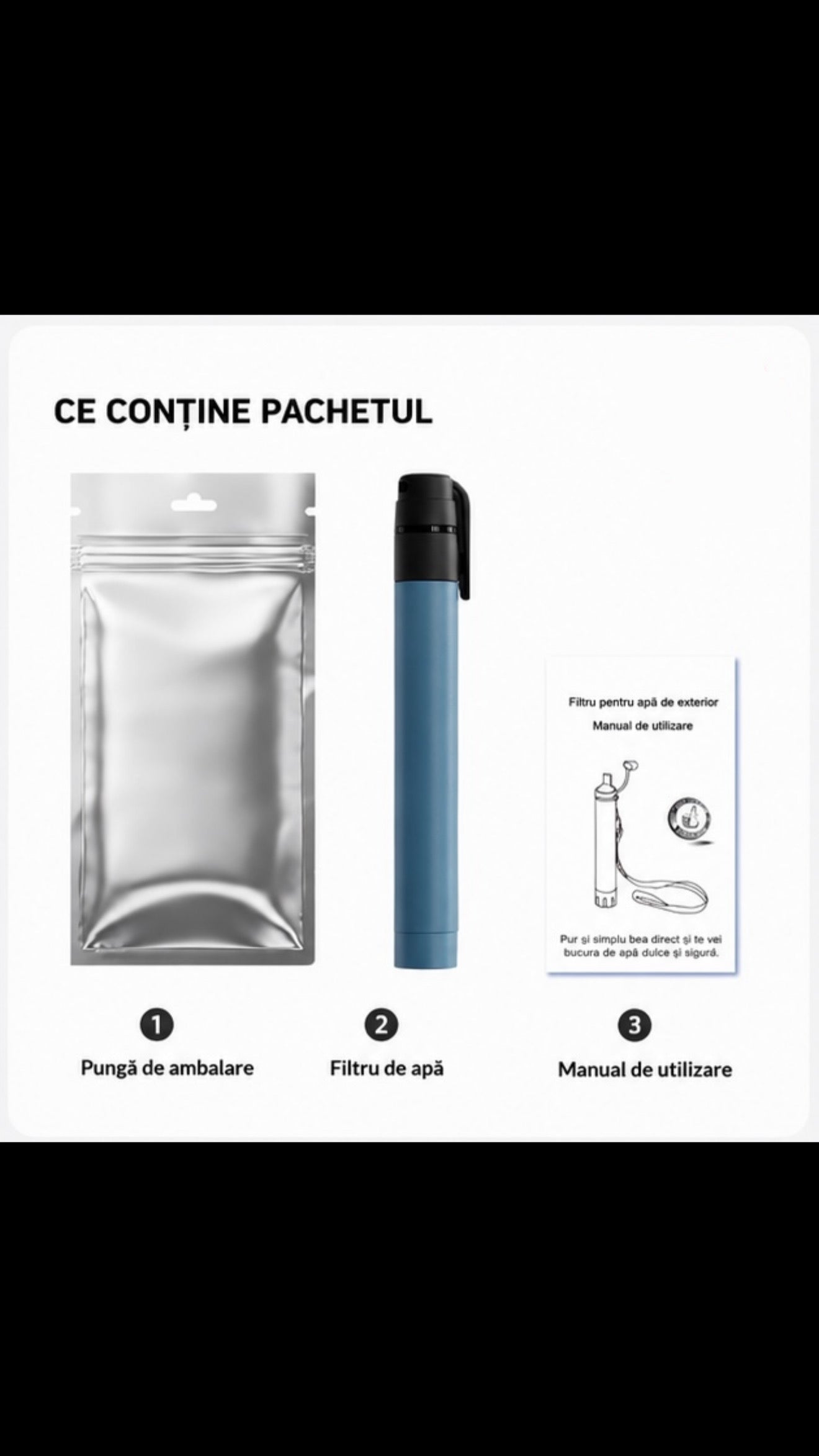 Filtru Portabil pentru Purificarea Apei – Pai de Supraviețuire Purewell