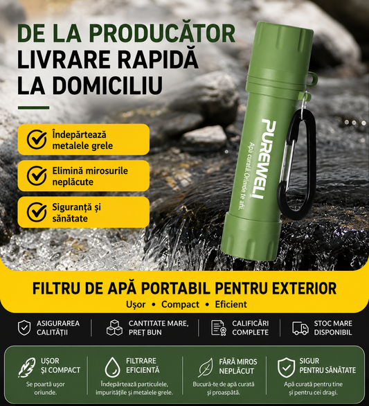 Filtru Portabil pentru Purificarea Apei – Pai de Supraviețuire Purewell